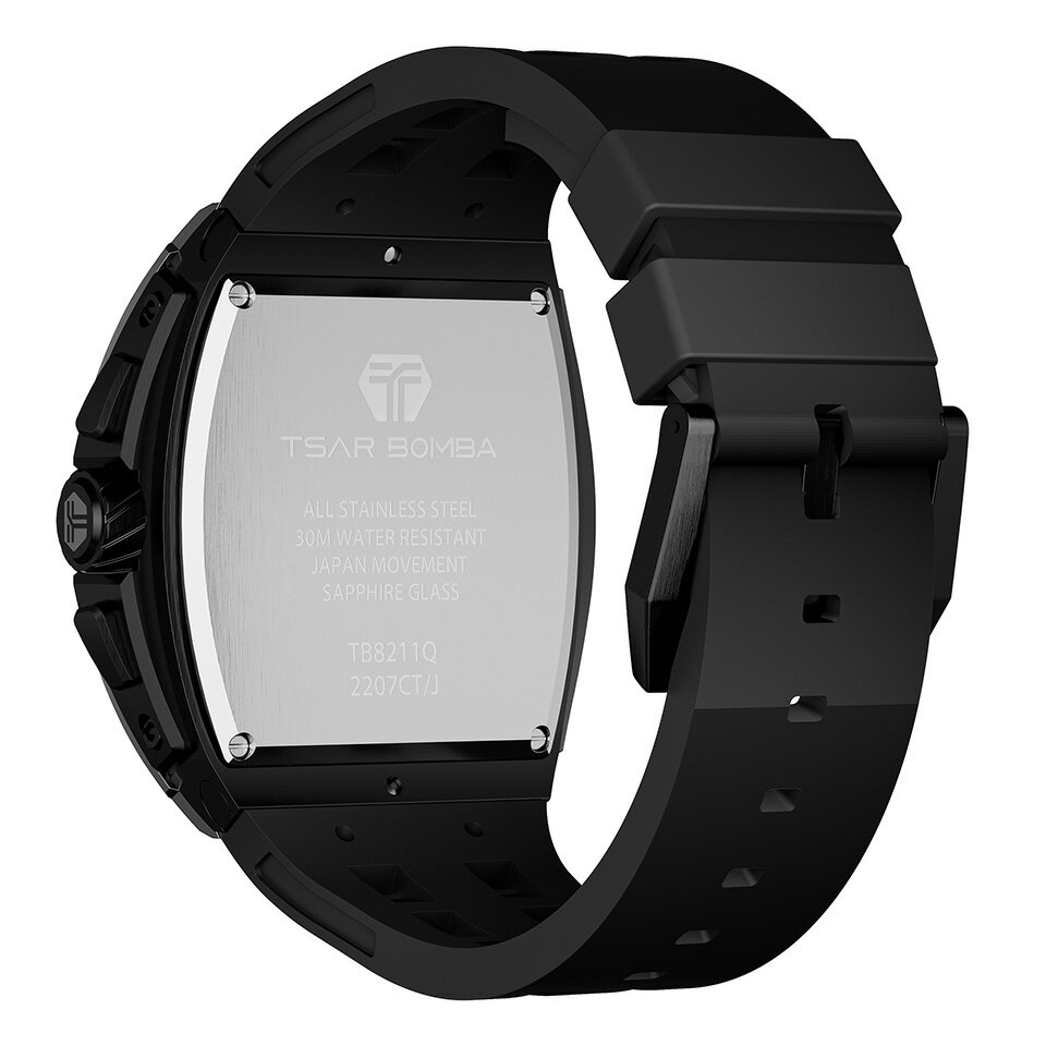 【最大2000円クーポン有】 TSAR BOMBA (サーボンバ) エレメンタルシリーズ クォーツ腕時計 TB8211Q-04 ブラック 1/20秒クロノグラフ SSケース シリコンラバーストラップ