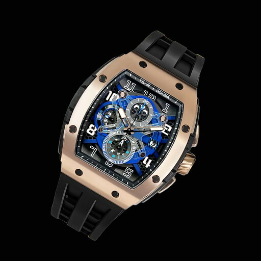 TSAR BOMBA (サーボンバ) エレメンタルシリーズ クォーツ腕時計 TB8211Q-05 ブラック/ローズゴールド 1/20秒クロノグラフ SSケース シリコンラバーストラップ