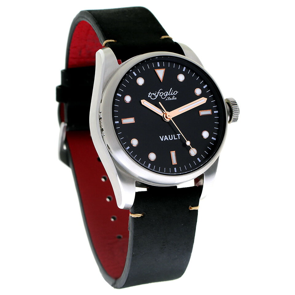 【最大2000円クーポン有】 トリフォグリオ イタリア ヴォルト (Trifoglio Italia) VAULT VT411SS-RWH スパイウォッチ メンズ腕時計 イタリア時計 ブラック/ブルーインデックス 黒ヌバックストラップ 隠し金庫 小物入れ スイープセコンド