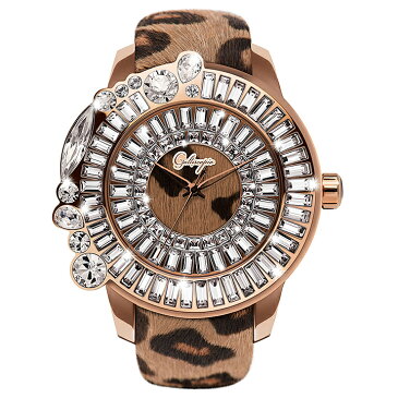 レオパード柄ハラコのキラキラ腕時計 Galtiscopio(ガルティスコピオ) LEOPARD 豹4　ヒョウ柄（ブラウン系）ハラコベルト