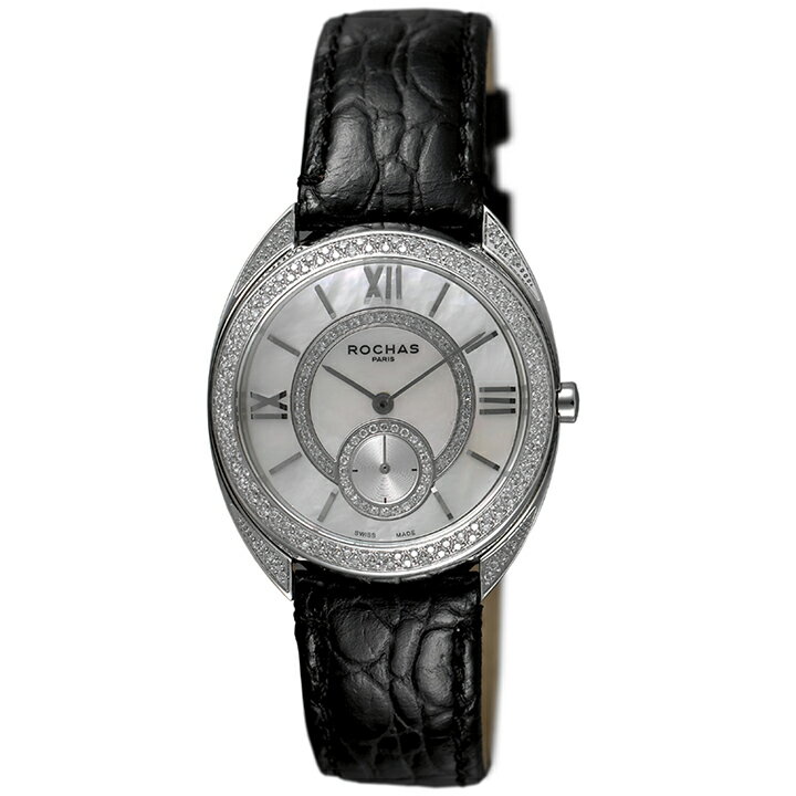 香水が世界的に有名なフランスのファッションブランド ROCHAS（ロシャス）のレディース腕時計 RJ57 ホワイト/シルバー/ブラック ダイヤモンド スモールセコンド 白蝶貝 MOP ジュエリーウォッチ スイス製