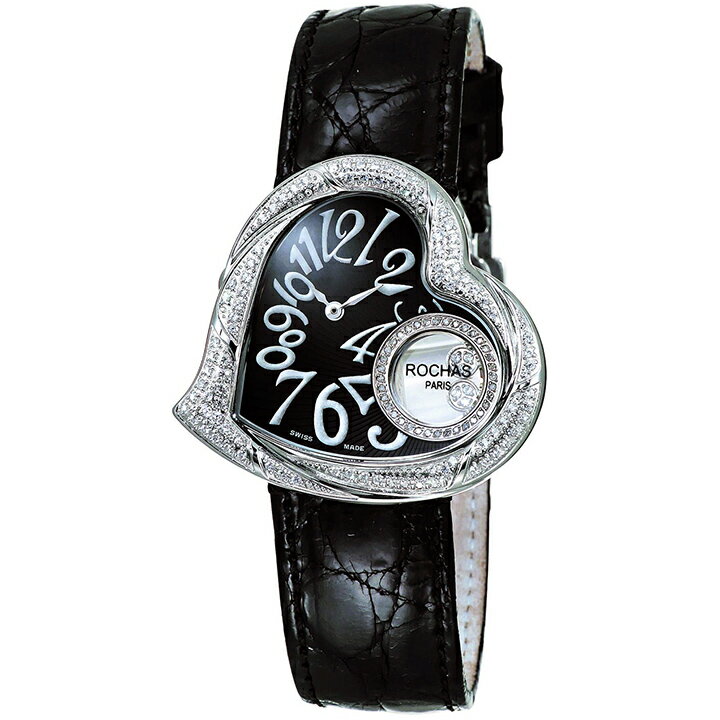 [ポイント10倍] ダイヤモンドが散りばめられたハート型のレディース時計 フランスのラグジュアリーブランド ROCHAS（ロシャス）RJ61 ブラック/シルバー/ブラック