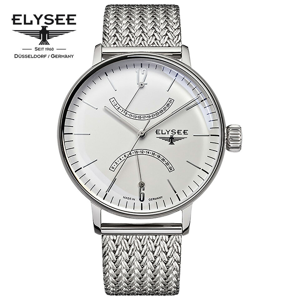 ELYSEE(エリーゼ) ドイツ時計 SITHON 13270 アイボリー/シルバー ダブルレトログラード ミラネーゼブレスレット ステンレスメッシュベルト クラシック メンズ腕時計 ドイツ製 カレンダー