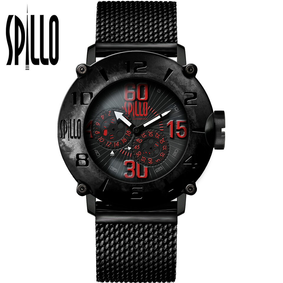 【お買物マラソン期間 最大2000円クーポン有】 SPILLO（スピーロ）OUTLAW OLP4K-MK ブラック　レッドインデックス 自動巻き イタリア時計