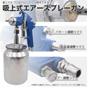 エアースプレーガン 吸上式(下カップ) 1000cc ノズル口径1.5mm/2.0mm/2.5mm選択 / エアスプレーガン エアガン 板金 塗装 洗車 塗装スプレー ポンプ