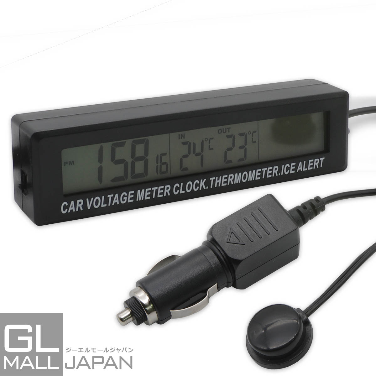 【FUNJOB】バッテリーチェッカー マルチデジタル計 温度計(内外気温度対応) 12V 24V対応 / バックライト 電圧 チェック 時計