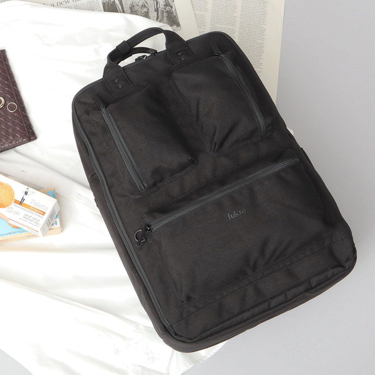 fulcro フルクロ リュック メンズ レディース ビジネスリュック バックパック A3 PC収納 2層式 撥水 大容量 30L キャリーオン 通勤 通学 出張 旅行 フロントオープン コの字ファスナー チェストベルト 多収納 シンプル 無地 glabella-10019365 A.M.S. サンプル画像2