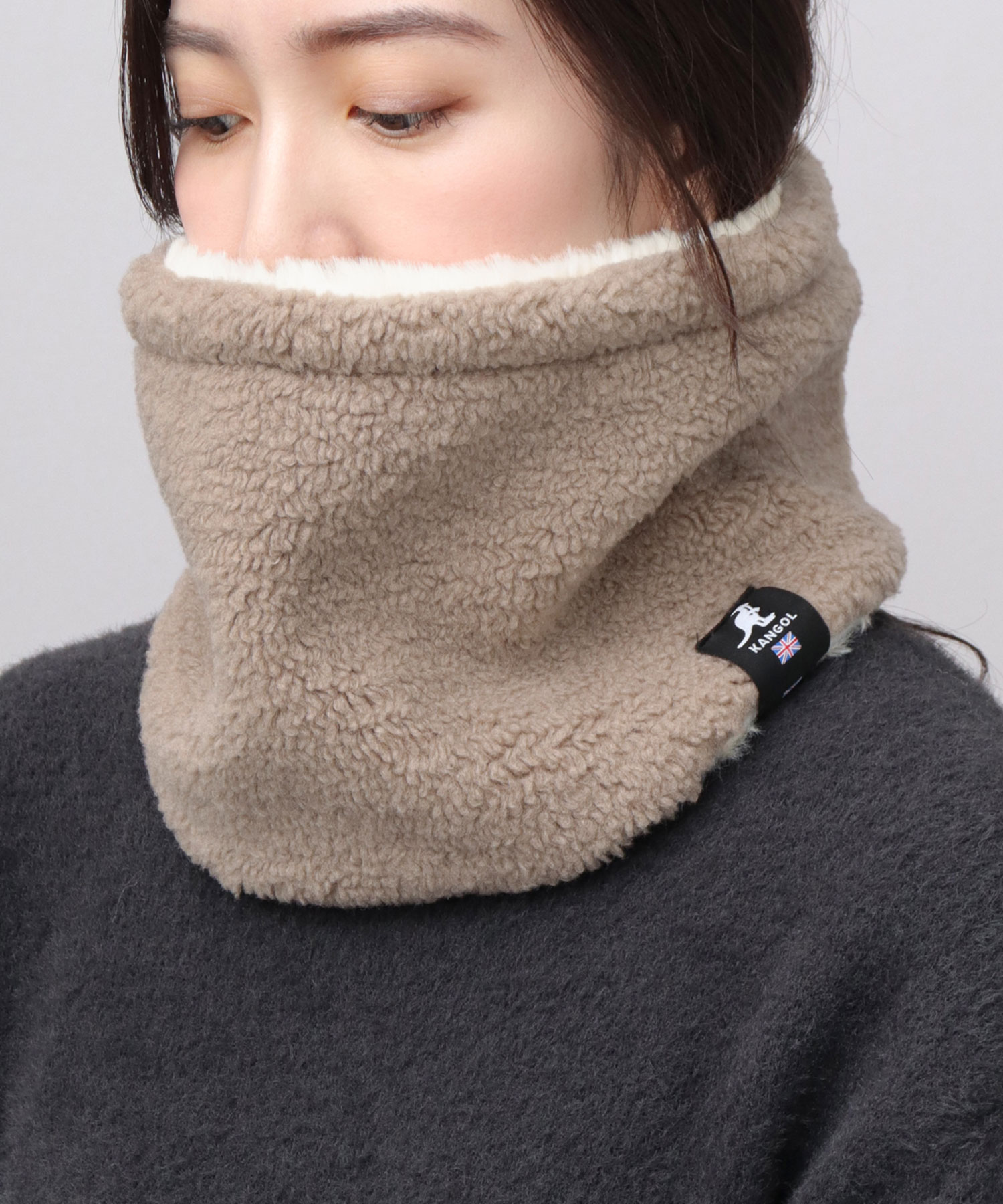カンゴール KANGOL リバーシブル ネックウォーマー レディース 2WAY ボア ファー フェイスマスク 防寒 通勤 通学 冬 暖かい ふわふわ ドローコード付き マフラー スヌード シンプル 無地 かわいい おしゃれ