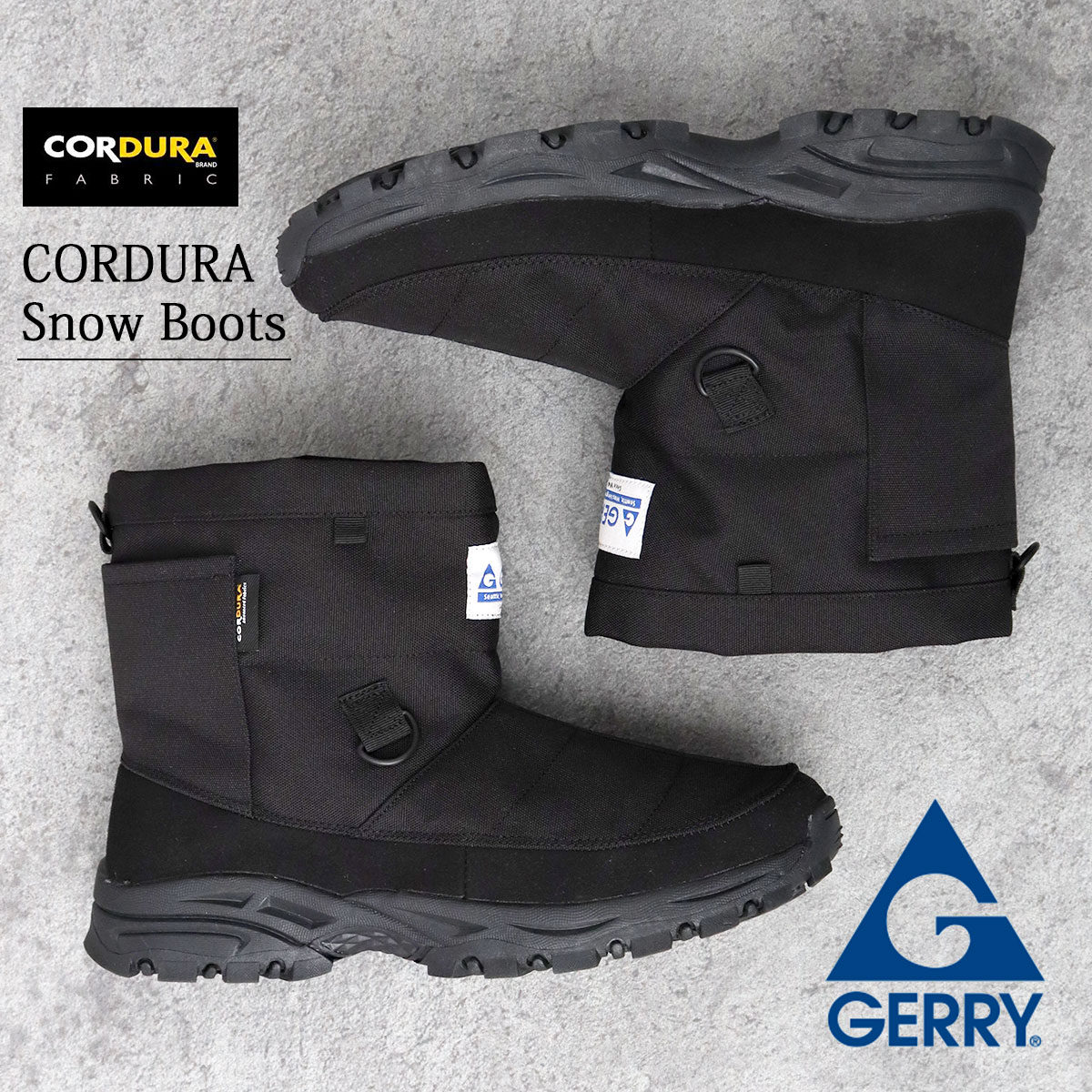 GERRY ジェリー スノーブーツ CORDURA 撥水 スノーシューズ ショート ブーツ 靴 冬 暖かい メンズ シンプル BLACK ラバーソール 軽量 アウトドア