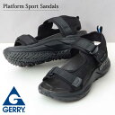 ジェリー GERRY スポーツサンダル メンズ 厚底 5cmソール 2連ベルト 軽量 黒 ブラック アウトドア 26cm 27cm 28cm 厚底サンダル メン...