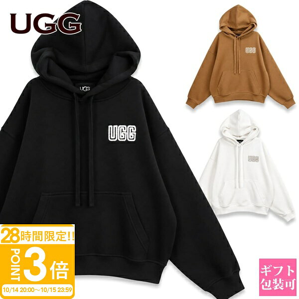【P3倍】UGG アグ パーカー レディース 1171478 LOGO HOODIE ロゴ フーディー スウェット プルオーバー 長袖 オーバーサイズ ロゴアップリケ カンガルーポケット ブラック チェスナット ニンバス 黒 茶色 ホワイト XS S M