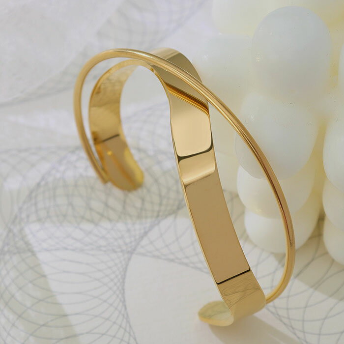 ブレスレット クロス バングル 二連 つけっぱなしOK 金属アレルギー対応 サージカルステンレス ゴールド シルバー レディース プレゼント 女性