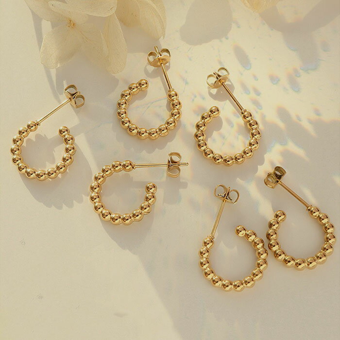 ピアス つけっぱなしOK 金属アレルギー対応 サークルピアス C型 丸 サージカルステンレス 金アレ対応 ゴールド シルバー レディース つぶつぶ