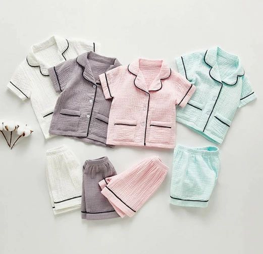 パジャマ キッズ ガーゼ コットン 半袖 無地 子供 女の子 男の子 ルームウェア 上下セット ナチュラル 綿 ホームウェア おしゃれ 子供服 2点セット セッ...