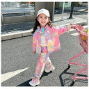 送料無料 子供服 セットアップ キッズ 子供服 女の子 秋服 デニム 上下セット ベビー服 幼児 長袖 デニムジャケット+ジーンズ かわいい タイダイ 2点セッ...