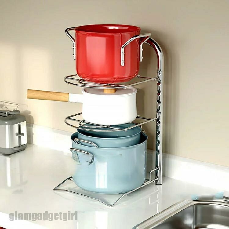 新生活応援 鍋スタンド 高さ調節可能 鍋ラック 3段 鍋置き 鍋収納 可動式仕切り 鍋置き台 ステンレス製 フライパンスタンド 中華鍋 ケトル 土鍋 ホーロー ...