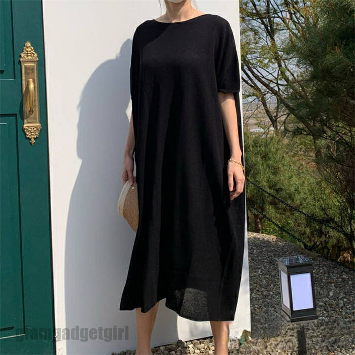 新生活応援 ワンピース レディース 夏 春 半袖 きれいめ 丸ネック ロングワンピース ワンピ 夏 Aライト ブラック 黒 ロング丈 スムース 透けにくい F 大きいサイズレディース ワンピース 半袖ワンピース ルーム 無地 伸縮 春新作 夏服 春服