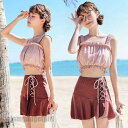 新生活応援 水着 2点セット レディース 体型カバー水着 セパレート リボン スカート ビキニ 小胸バンドゥ 40代 オシャレ韓国風 可愛い`スポーツ スイムウ...