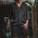 セットアップ メンズ 上下セット 半袖セットアップ 上下 綿麻 無地 Tシャツ ハーフパンツ ショーツ ショートパンツ リネン 麻 5色 夏 送料無料 新生活