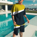 ジャージセット メンズ 夏スウェット 上下セット 配色 半袖Tシャツ ハーフパンツ 個性的デザイン オーバーサイズ 運動服 部屋着 アウトドア 夏 送料無料 新生活