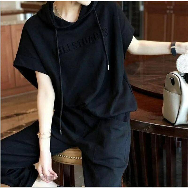 セットアップ レディース 夏 上下 2点セット フード付き Tシャツ 半袖 ゆったり ルームウェア パジャマ ズボン トップス ビッグシルエット 外出 プレゼント ギフト 送料無料 新生活