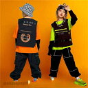 子供服 セットアップ ダンスウェア ステージ衣装 3点セット キッズ 長袖 tシャツ ロングパンツ ダンス衣装 ヒップホップ 派手 演出服 練習着 かっこいい hiphop グリーン オレンジ こどもの日 110 新生活