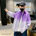 シャツ キッズ 子供服 トップス 長袖シャツ ストライプ シンプル 上着 羽織り 男の子 ウエスタンシャツ ダンス衣装 キッズジャケット Gジャン 韓国子ども服スプライシング パープル グリーン 春 秋 こどもの日 新生活