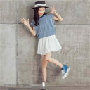 子供服 セットアップ 2点セット キッズ 子供服 女の子 短スカート 韓国子供服 シャツ+スカート 上下セット 半袖 Tシャツ シフォン ショートスカート 短スカート こどもの日 春夏 通学着 通園着 120cm 新生活