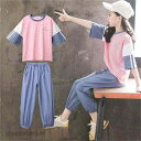子供服 セットアップ キッズ 女の子 長パンツ 半袖 ジャージ 運動着 2021春夏 2点セット 上下セット Tシャツ 薄手 ハーフパンツ おしゃれ カジュアル...