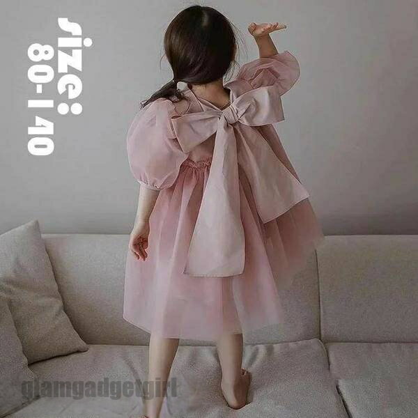 プリンセスドレス ワンピースドレス 女の子 半袖 パフスリーブ 可愛い リボン チュールスカート オシャ..