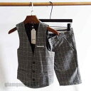 グルームズマン グレー チェック柄 格子 アッシャースーツ メンズ服 ハワイスタイル フォーマル ベスト/ハーフパンツ ベスト/長ズボン カジュアル スリム 結...