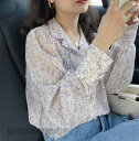 送料無料 花柄 シャツ ブラウス レディース 長袖 トップス フリル 襟 小花柄 ボリューム袖 春秋 春 秋 シアートップス シアーシャツ 透け感 おしゃれ カジュアル スタンドカラー 柄シャツ 韓国 ファッション 大人可愛い レトロ km 新生活