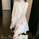 送料無料 ミニワンピース ホワイトワンピース ワンピース リボンワンピ ミニ丈 ボリューム袖 透ける 長袖 ワンピ ワンピース 春夏 バレンタイン プレゼント 新生活(4)