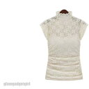 レースブラウス フリルネック レディース レーストップス シャツ ブラウス ノースリーブ ハイネック フレンチスリーブ 刺繍レース シースルー プルオ プレゼン...