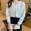 送料無料 ブラウス レディース 長袖 トップス Vネック シャツブラウス フォーマル スーツ インナー シフォン フロントタック きれいめ カジュアル プレゼン...