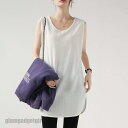 ノースリーブ カットソー ロング 無袖 スリット入り タンクトップ Tシャツ 裾ラウンド タンクトップ インナー 無地 春夏 大きいサイズ 丸裾 重ね プレゼント ギフト 送料無料 新生活
