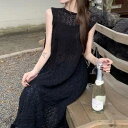 透かし編み ロング レディース ジレ ワンピース 大人カジュアル ベスト ニット カーディガン かぎ編みニット ロングベスト サマーカーディガン 前後 プレゼン...