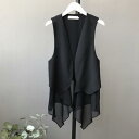 切り替え シフォンベスト 前開き アシンメトリー シフォン レディース ベスト ノースリーブ シフォンカーディガン 羽織り おしゃれ 体型カバー レイ プレゼン...