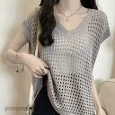 半袖 上品 メッシュ 夏 カジュアル レディース 透け感 サマーニット シアー 半袖 透かし編み ニットベスト ベスト 大人 春 Vネック きれいめ プレゼント...