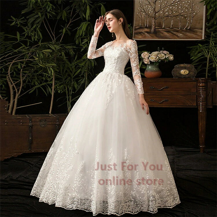 ウェディングドレス 格安 ウエディングドレス パーティードレス 長袖 花嫁ロングドレス レース 結婚式 二次会 お呼ばれ 挙式 姫系 編み上げタイプ 白 オシャ...