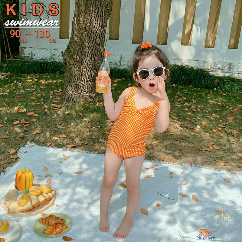 子供 水着 女の子 ワンピース ベビー 水着 スイムキャップ オレンジ 子供用水着 キッズ水着 こども 女児 幼稚園 保育園 小学生 みずぎ 可愛い プール スクール水着 みずぎ 90 100 110 120 130