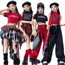 キッズダンス衣装 チア ヘソ出し 女の子 黒 赤 ジャズ トップス スカート カーゴパンツ 子供服 ヒップホップ セットアップ ステージ衣装 チェック おしゃれ 演出服 ノースリーブ 半袖 k-pop 衣装 hiphop 発表会 練習服 夏