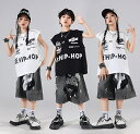 白 黒 ベスト デニムパンツ キッズダンス衣装 セットアップ 子供服 ヒップホップ 衣装 男の子 女の子 ダンス 衣装 ジレ トップス 袖なし ダンス 衣装 練習着 デニム パンツ ダメージ 短パン ストリート系
