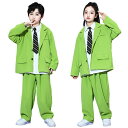 キッズダンス衣装 セットアップ ヒップホップ スーツ 無地 スーツ グリーン ホワイト k-pop スーツセット ジャケット シャツ ジャケット ロングパンツ ...