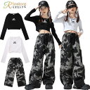 迷彩柄 パンツ ダンス 衣装 子供服 女の子 キッズダンス衣装 セットアップ 子ども服 ヒップホップ 衣装 白 黒 トップス へそ出し 長袖 カーゴパンツ ロング丈 ズボン ダンス衣装 セット ストリート系 かっこいい