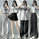 メタリック シルバー ダンス衣装 レディース トップス 黒 スカート カーゴパンツ ヒップホップ 演出服 セットアップ ジャズ ダンス衣装 練習服 k-pop ステージ衣装 アイドル衣装 ストリート ダンスウェア かっこいい おしゃれ