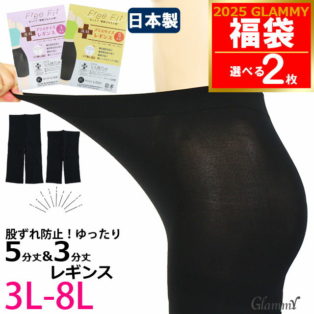 福袋 2025 【送料無料 2足】 大きいサイズ レギンス 体型カバー ぽっちゃり レディース 日本製 ゆったり 股ずれ防止 80デニール 3分丈 5分丈 多機能 3L〜8L ブラック 保湿 抗菌 防臭 レッグウェア レガルト FreeFit まとめ買い 女性 メール便 /i-u-0075/i-u-0089