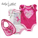 残り70cm【在庫処分】【BABY PHAT】姫系ロンパース＆スタイセット(PINK)[70cm/80cm] 出産祝いギフトセット ロンパース　カバーオール babyphat babyphat　ベビーファット　ベイビーファット 女の子 出産祝いギフトセット ピンク 在庫わずか 在庫わずか