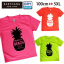 【BABYGANG】水陸両用♪ネオンTシャツ(パイン)[100cm/110cm/120cm/130cm/140cm/150cm/レディースS/M/L/メンズSS/S/M/L/2L/3L/4L/5L] ラッシュガード　蛍光　キッズ　メンズ　ドライ　海パン　水着　ビキニ　大きいサイズ　子ペアルック　パパ　ボードショーツ　男の子