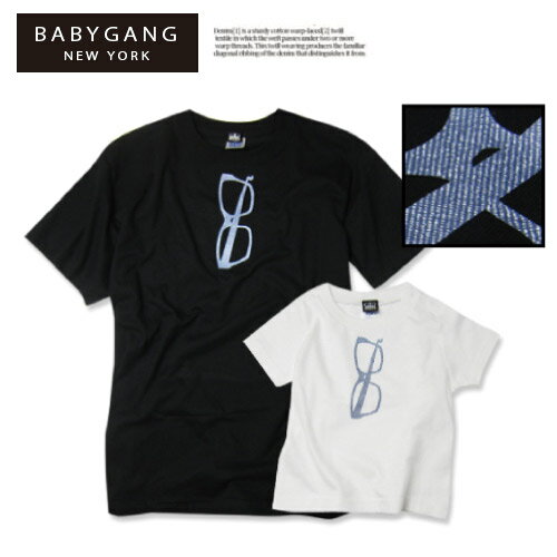 【父の日セール】親子 ペア【BABYGANG】デニムグラス柄Tシャツ 男の子 女の子 キッズ 子供 リンクコーデ 親子ペアルック 赤ちゃん 黒 ブラック 白 お揃い ペア パパ ペアルック 眼鏡 大きいサイズ メンズ レディース XXXL 半袖 シンプル ブランド